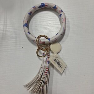 American Flag Patriotic Keychain Bracelet Tassel Key Ring Holder for Women